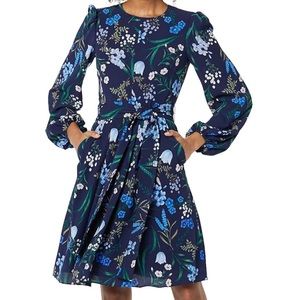 Nwot: Eliza J Women's Long Sleeve Belted Tie Dress: Navy